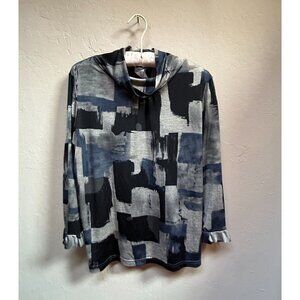 Robert Kitchen Women's Cowlneck Pullover Long Sleeve Top Patchwork Large Casual